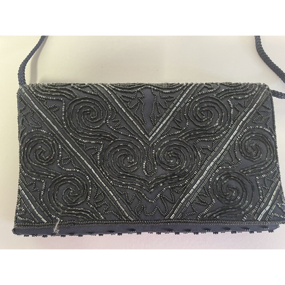 Stunning Beaded Evening Clutch intricate pattern metallic detailing
